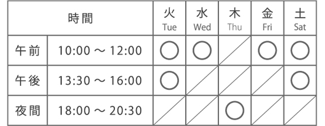 授業曜日と時間表(通常教室)